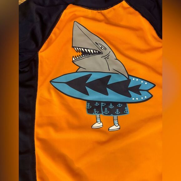 Gymboree Boys Small 5-6 Year Shark Dude w Surf Board Rash Guard Swim Suit Top - Picture 2 of 6